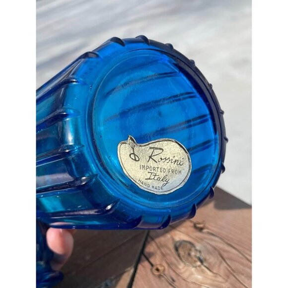 Vintage Italian Empoli Genie Bottle Ribbed Kingfisher Cobalt Blue Glass Decanter - Picture 10 of 10